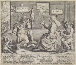 Allegori med personifikasjoner av den gode intensjon (Bona Intentio) og Discordia (Discordia) av Jacob de Gheyn (I) (circle of)
