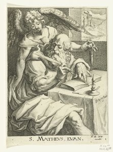 Evangelist Mattheus De fire evangelistene (serietittel) av Jacob de Gheyn (II) (workshop of)