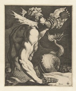 En triton som blåser på et skjell av Jacob de Gheyn (III)
