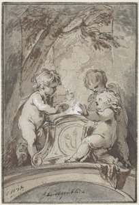 Allegori med tre putti ved et alter av Jacob de Wit