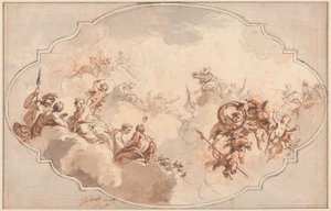 Design for et tak: Apotheosis of Callisto eller Diana (recto), og Sketch of Figures (verso) av Jacob de Wit
