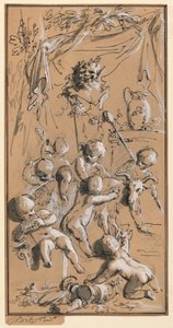 Putti leker foran en herm av Jacob de Wit