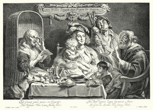 Familiekonserten (gravering) av Jacob the Elder (after) Jordaens
