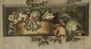 Stilleben med frukt- og blomsterkranser