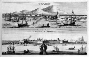 Utsikt over byen, havnen og slottet i Batavia - i "" Ambassade for Østkompaniet av De forente provinser mot keiseren av Kina eller Grand Cam of Tartaria "" av Pierre de Goyer og Jacob de Keyser, Leiden