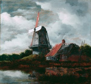 Landskap med gårdshus og vindmølle av Jacob van Ruisdael