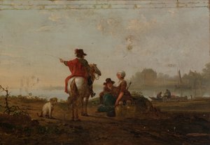 Nederlandsk landskap med figurer, slutten av 1700-begynnelsen av 1800-tallet.