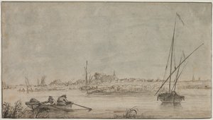 Utsikt over Dordrecht fra elven av Jacob van Strij