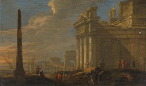 Italiensk havneutsikt av Jacob van der Ulft (signed by artist)