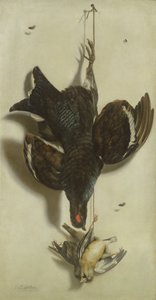 Trompe loeil av orrfugl og finker av Jacobus Biltius