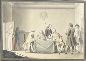 Kommisjonærmøte for å motta Liberale Gifte, eller 50. medalje, 12. september 1747 av Jacobus Buys (signed by artist)