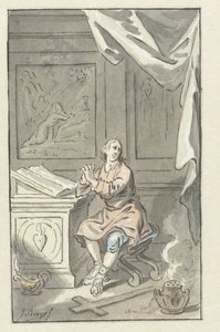 Sittende mann med foldede hender, bak en bibel