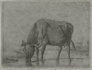 Ku drikker fra en sølepytt av Jacobus Cornelis Gaal
