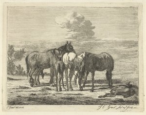 Fire hester og to føll av Jacobus Cornelis Gaal