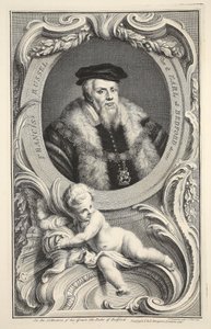 Portrett av Francis Russell, illustrasjon fra "Heads of Illustrious Persons of Great Britain", pub. av Knapton, London 1742 av Jacobus Houbraken