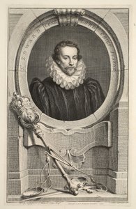 Portrett av Sir Edward Coke, Lord Chief Justice, illustrasjon fra 'Heads of Illustrious Persons of Great Britain', pub. av Knapton, London 1742