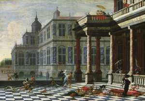 Italiensk palass med terrasse (olje på lerret) av Jacobus Saeys