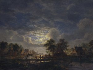 Landsby ved en kanal, 1840 av Jacobus Theodorus Abels
