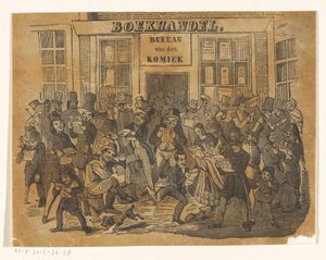 Folk foran en bokhandel for å få tak i De Komiek av Jacobus Wilhelmus Adrianus Hilverdink (possibly)