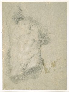 Tegning av en mannlig torso (kull på blått papir) av Jacopo Bassano