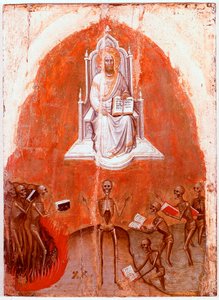 Venstre panel av Polyptych of Revelation: Kristus med livets bok. Detrempe på tre av Jacobello Alberegno (1367-1397 ca.) 1360-1390. Gallerie dell