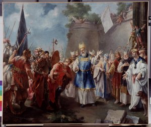 Keiser Alexander hyller ypperstepresten Jaddus. Maleri tilskrevet Jacopo Amigoni (eller Giacomo Amiconi
