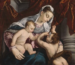 Jomfru og barn med den unge døperen Johannes av Jacopo Bassano