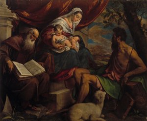 Jomfru og barn med døperen Johannes og abbeden Saint Anthony, 1560-tallet.