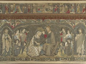 Jomfruens kroning mellom åtte engler og fjorten hellige Kirkelig broderi, 1 av Jacopo Cambi