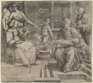 Hellig familie med Saint Elizabeth og spedbarnet Saint John the Baptist av Jacopo Francia