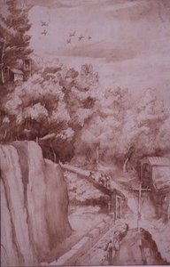 PD.52-1997 Utsikt over klosteret La Verna, veien som fører til klosteret, ca. 1607-12 (vask, penn og blekk på papir) av Jacopo Ligozzi