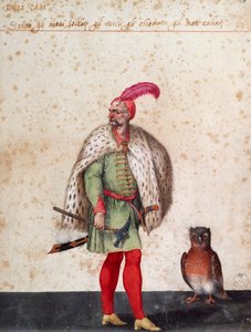 Tyrkisk soldat med ugle, tegning av Jacopo Ligozzi (1547-1627)