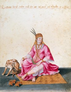 Tyrkisk kvinne med hund, tegning av Jacopo Ligozzi (1547-1627) av Jacopo Ligozzi
