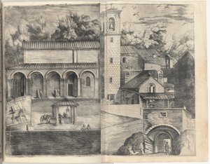 View of the Quadrant: the Main Door, the Square, the Church and the Loggia of the Monastery of the Monte della Vernia (Prospettiva dell