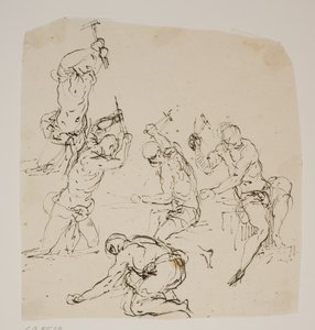 Fem studier av steinhoggere eller smeder som arbeider i en smie av Jacopo Palma