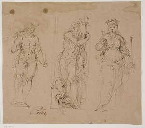 Neptun flankert av Vulcan(?) og personifiseringen av en by av Jacopo Palma
