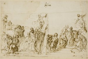 To komposisjonsskisser for votivmaleriet til Doge Pasquale Cicogna, Sala del Pregadi, Palazzo Ducale, Venezia av Jacopo Palma