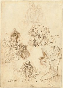 Studier av Kristus som helbreder den blinde mannen, Saint Philip Benizzi og Saint Sebastian av Jacopo Palma il Giovane