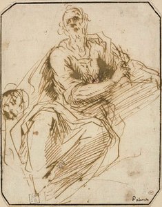 Studie for St. Mark (recto); Skisse av halvlang mannlig figur, ser oppover til høyre (verso)