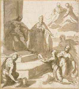 Studie for Venezia som mottar hyllest og gaver fra Brescia, Udine, Padua og Verona, med Doge Francesco Venier som presenterer dem av Jacopo Palma il Giovane
