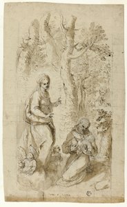 Visjon av St. Frans av Assisi (recto); Den hellige Hieronymus, Visjon om den hellige Frans, og to små skisser av den hellige Frans som holder Kristusbarnet (verso)