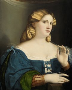 Ung kvinne i en blå kjole, med vifte, 1512-1514