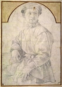 En sittende ungdom med en caps (kritt på papir) av Jacopo Pontormo