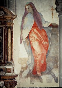 Kunngjøring. Detalj av Jomfruen - Fresco av Jacopo Pontormo
