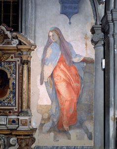 Bebudelsen, detalj av jomfruen, ca. 1527 (fresco) av Jacopo Pontormo