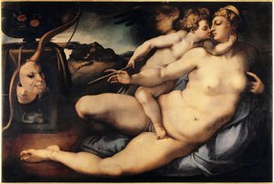 Venus og Amor (Venus og Amor) Maleri av Jacopo Carrucci dit il Pontormo (Pontormo) (1494-1556) 1532-1534 Dim 128x197 cm Firenze, Accademia Gallery Italia