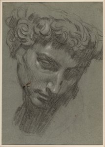 Portrett av Giuliano de’ Medici, etter Michelangelo (recto) (svart og hvitt kritt på blått papir) av Jacopo Robusti (workshop of) Tintoretto