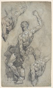 Studier av Michelangelos "Samson and the Philistines", ca. 1575–85 (kritt, kull, gouache, papir) av Jacopo Robusti (workshop of) Tintoretto