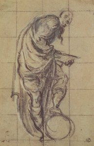 En filosof som står på en globus (kull på papir) av Jacopo Robusti Tintoretto