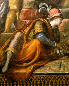Doge Niccolo da Ponte mottar olivengren fra Venezia, av Jacopo Robusti kjent som Tintoretto (1518-1594), Detail, Sala del Maggior Consiglio (Hall of Great Council), Palazzo Ducale, Venezia av Jacopo Robusti Tintoretto